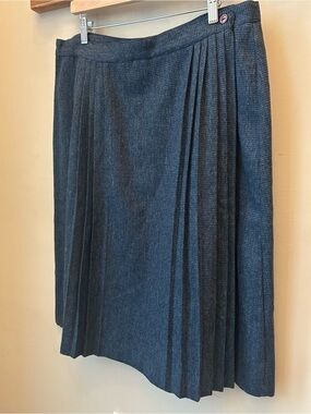 Vintage Dark Pleated Skirt Wool Blend Preppy Chic Dark Academia Plus Size 40